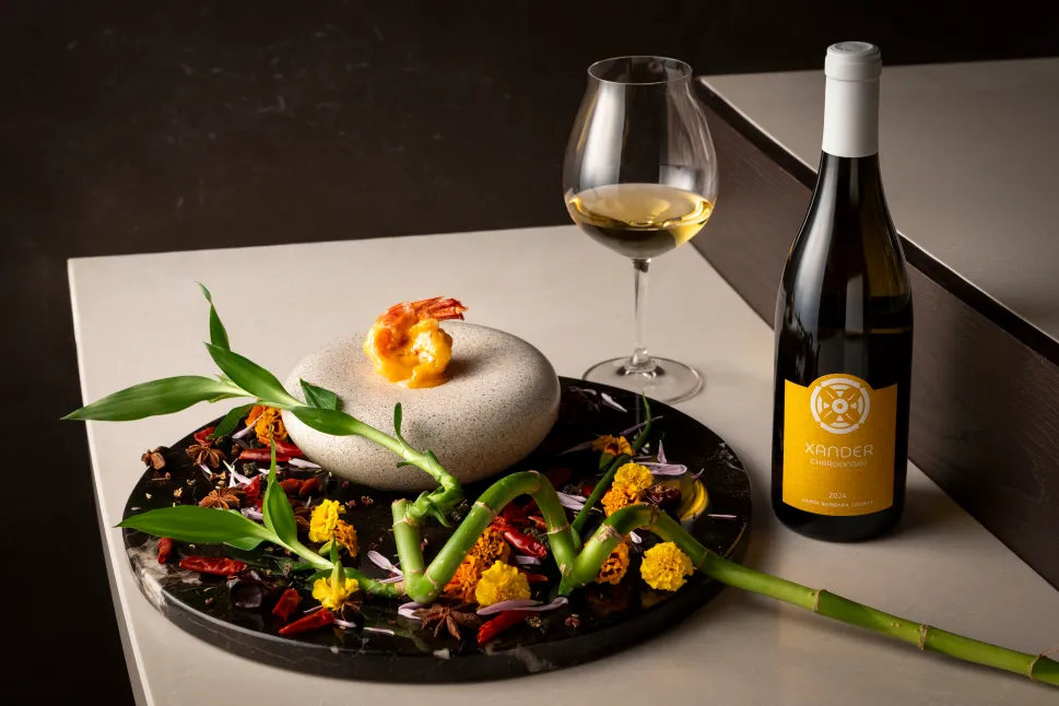 Plate of food and Chardonnay