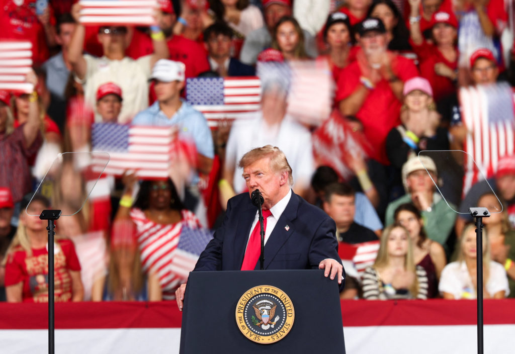 US President Donald Trump attends a rally at Guardian Centers in Perry