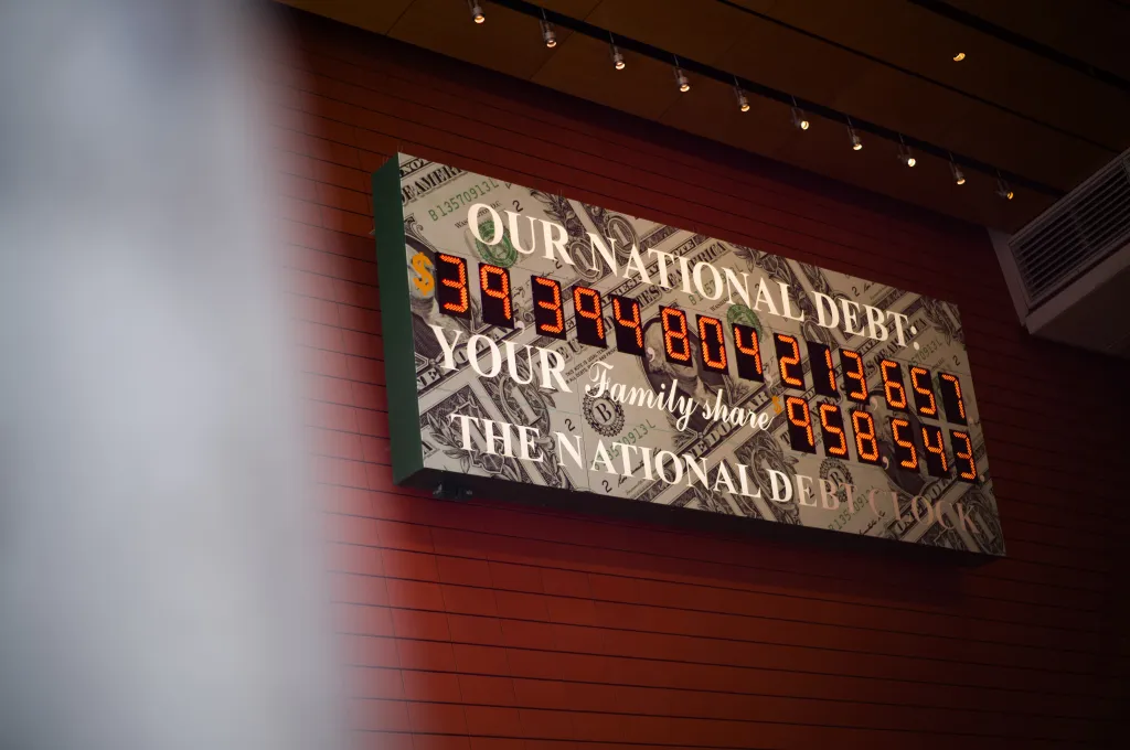 The National Debt Clock shows the total US public debt exceeds $40 trillion.