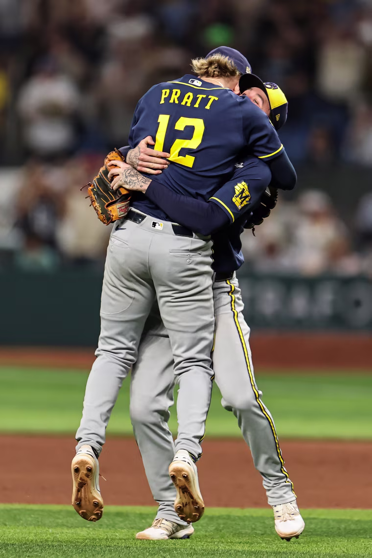 Milwaukee Brewers' Cooper Platt #12 and Bryce Turang #2 