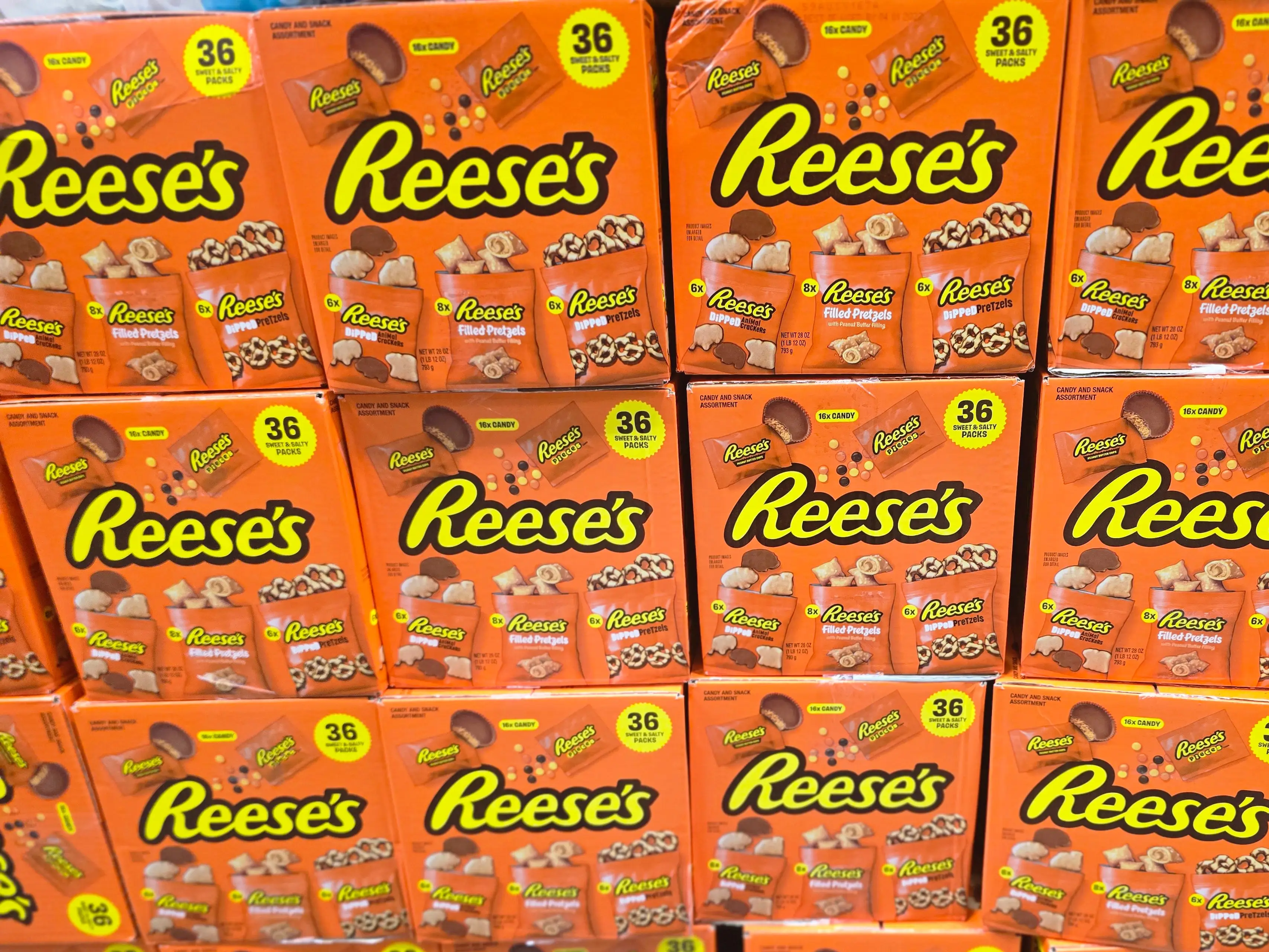 Reese's peanut snack boxes on display at Costco.
