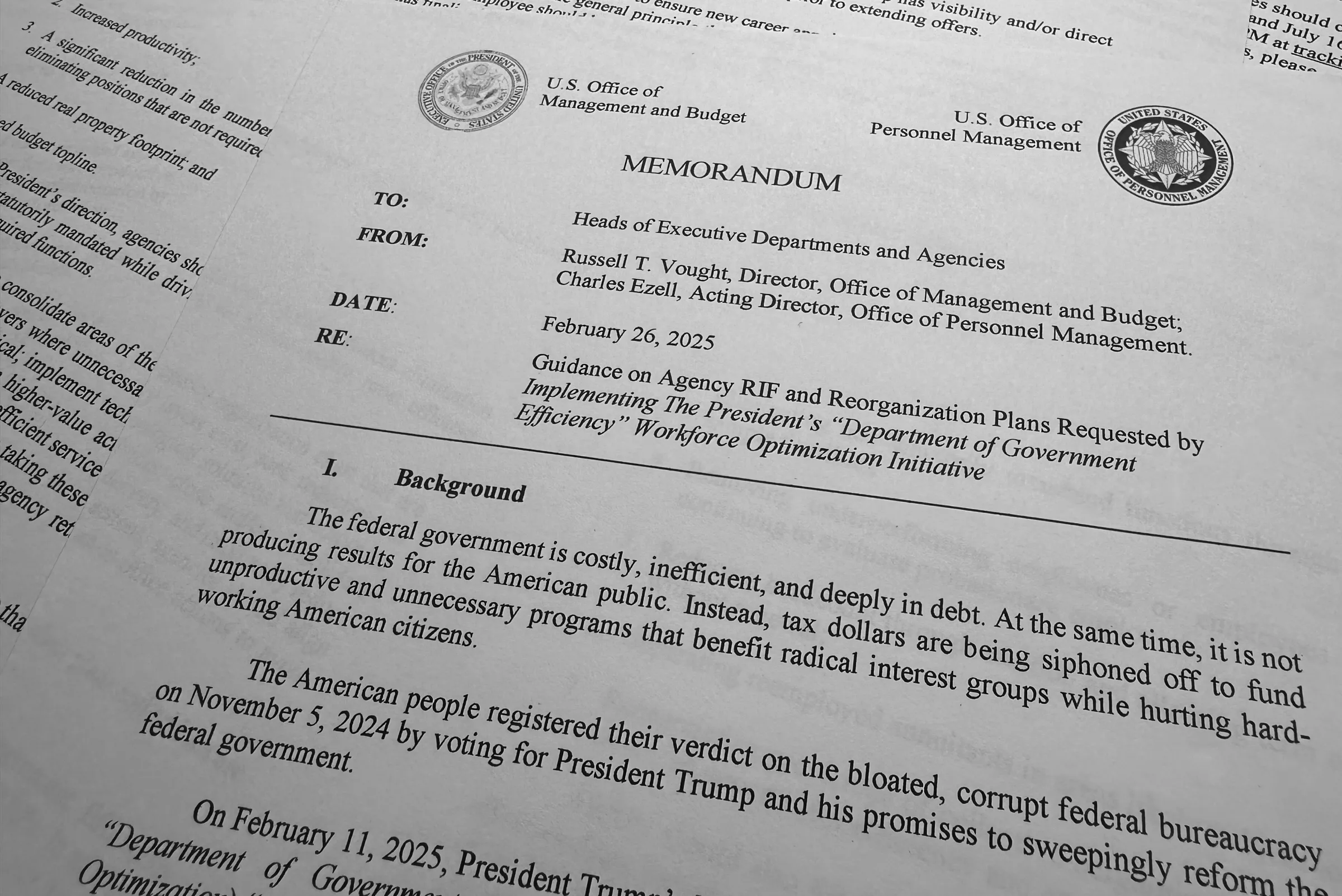 a printed memorandum from the US Office of Management and Budget.