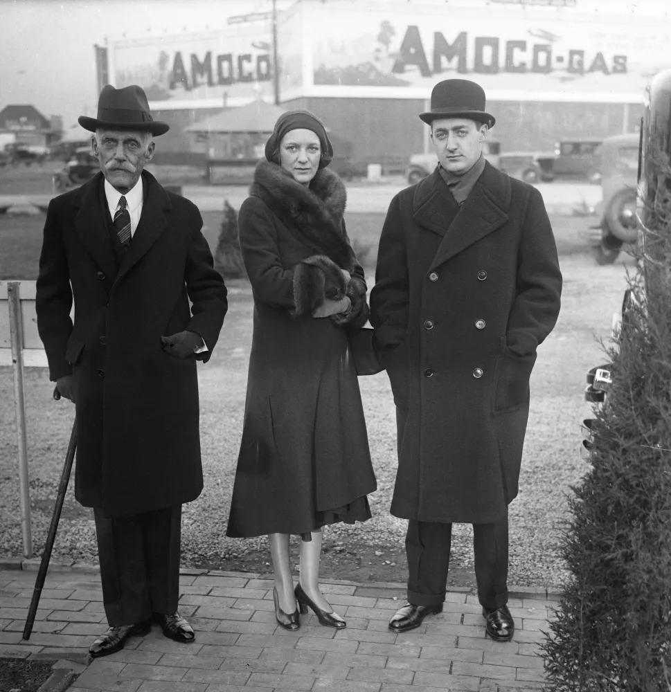 Secretary of Treasury Andrew Mellon with his son, Paul Mellon, and daughter, Ailsa David Bruce, at Washington-Hoover Airport.