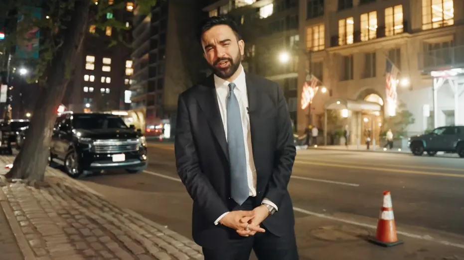 New York Mayor Zohran Mamdani stands outside Citadel CEO Ken Griffin's Park Avenue penthouse in an April 15, 2026 video.