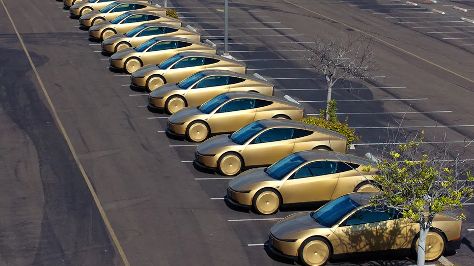 Gold Tesla Cybercabs in San Diego